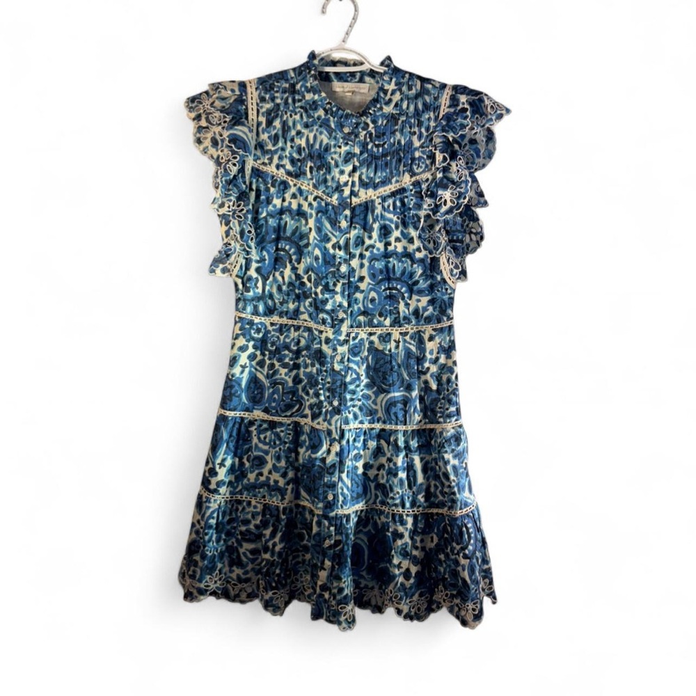 House of Harlow 1960 Blue Floral Ruffle Tiered Midi Dress - Picture 2 of 9